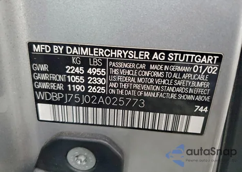 2002 Mercedes-Benz Cl 500 z USA, uszkodzony, nr VIN WDBPJ75J02A025773